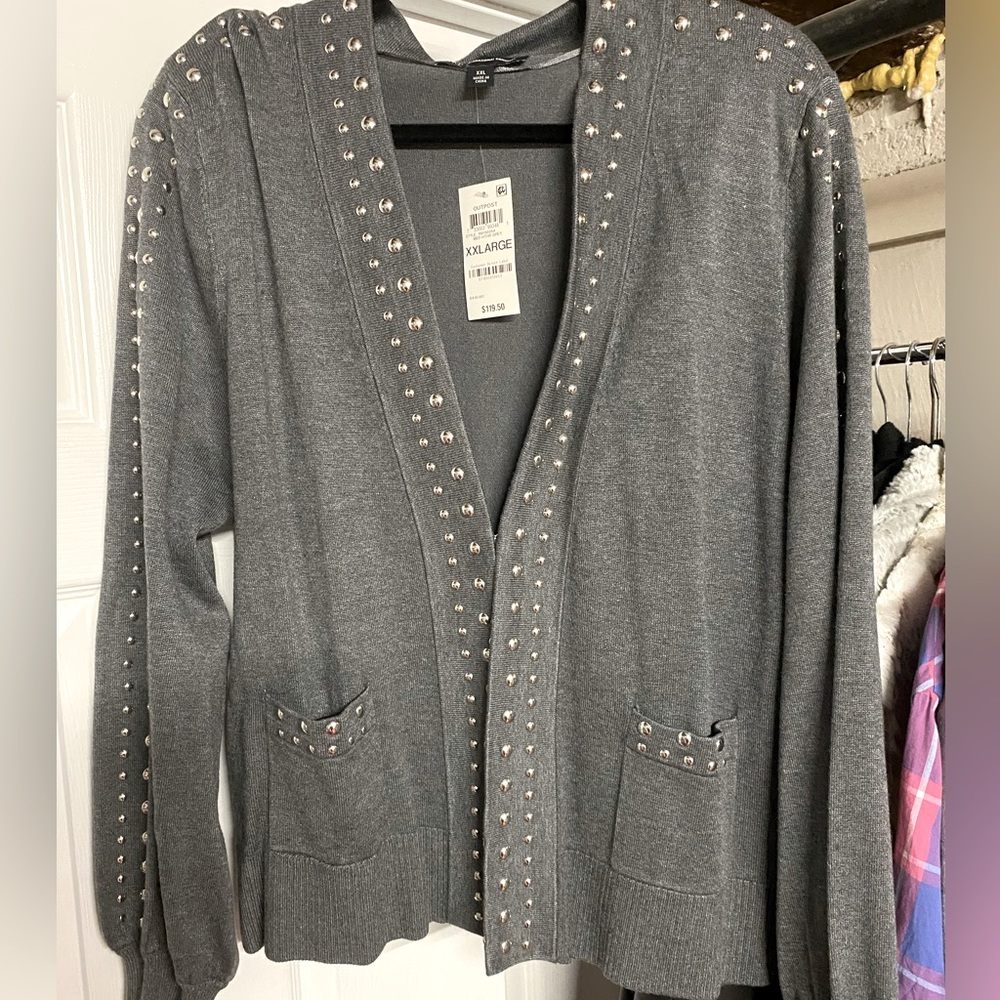 INC Gray studded cardigan